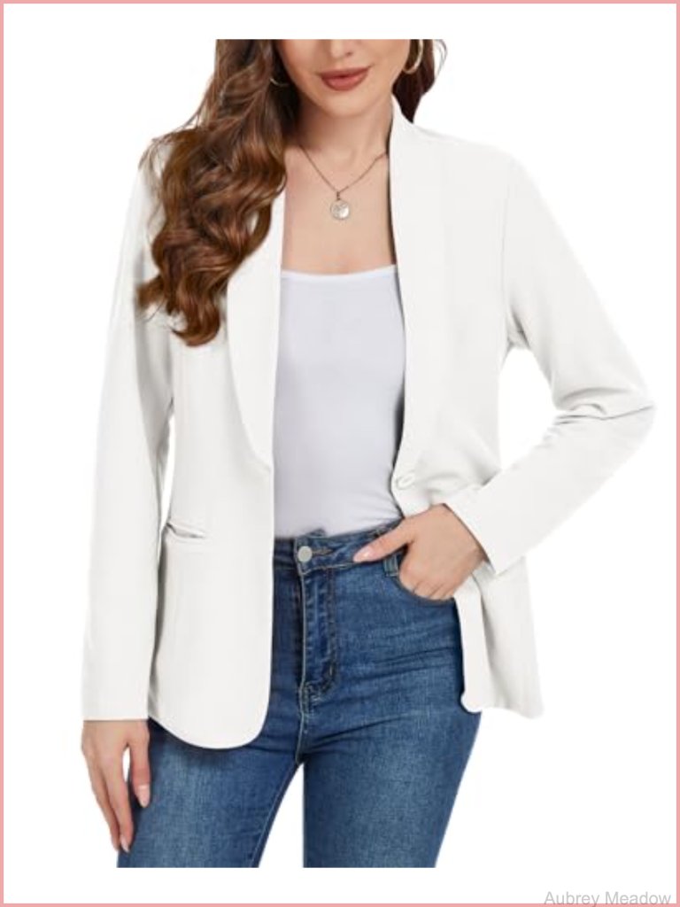 Womens Blazer Long Sleeve Button Front Work Office Suit Jacket Pockets Padded
